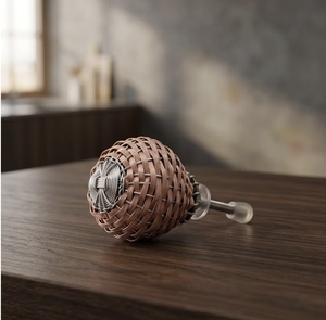 <b>Rustic</b> Woven Wood Cabinet Knobs Round Metal Handle for Drawer Dresser Kitchen Use Easy Installation - Product Image 3