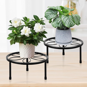 Black Metal <b>Plant</b> Stand Indoor Outdoor Flower <b>Pot</b> Holder Elevated Planter Riser Decorative Garden Display Stand - Product Image 1