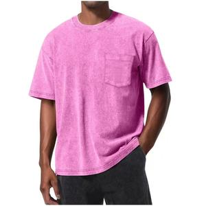 Camiseta de Algodón Gris para Hombre con Bolsillo, Corte Regular, Manga Corta, Cuello Redondo, Estilo Casual, Lavado, Color Sólido - Product Image 4
