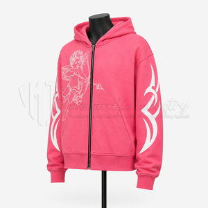 Custom <b>Pink</b> Rhinestone Zip Up Hoodie With Graphic Print Oversized Streetwear <b>Sweatshirt</b> Manufacturer Wholesale - Product Image 3