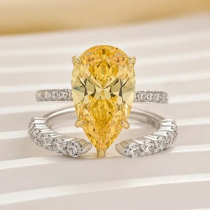 925 Silver Moissanite Diamond Two-Tone Pear Cut Engagement <b>Ring</b> with <b>Opened</b> Wedding <b>Ring</b> in Yellow & White Gold Plated <b>Ring</b>. - Product Image 5