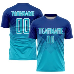 Uniformes de Fútbol Personalizados en Azul Rey, Aqua y Blanco, Sublimados, con Nombre y Número del Equipo, Conjuntos de Camisetas de Fútbol de Manga Corta, Venta al Por Mayor - Product Image 2