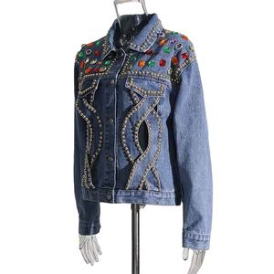 Chaqueta de mezclilla para hombre, resistente, con pedrería brillante en la espalda, estilo moderno urbano, de moda, tipo traje. - Product Image 2