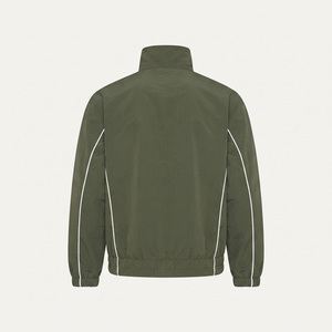 REDDITO Men's Olive Green Sporty <b>Racer</b> Nylon Bomber <b>Jacket</b> Square Collar Covered Button Waterproof Windproof Autumn Regular Fit - Product Image 3