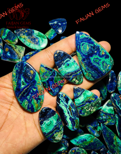 Pierre précieuse naturelle Azurite Malachite Cabochon, formes variées, pour la fabrication de bijoux, pendentifs, bagues, pierres à porter pour une sensation de bien-être, FAIJAN GEMS - Product Image 4