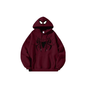 Sudadera con Capucha Extra Grande para Hombre, Estampado de Araña Color Granate, Algodón French Terry, Estilo Casual Otoñal, Corte Regular, Manga Larga - Product Image 5