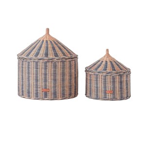 Striped Rattan Woven <b>Basket</b> with Ring Handle Lid Handmade <b>Wicker</b> Storage Toy <b>Laundry</b> Bin Boho Home Decor <b>Basket</b> - Product Image 2