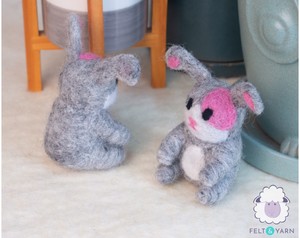 Felt & <b>Yarn</b> <b>Needle</b> Felted Easter Bunny Rabbit Grey Pink Handmade Indoor Decoration Child Craft Toy - Product Image 2