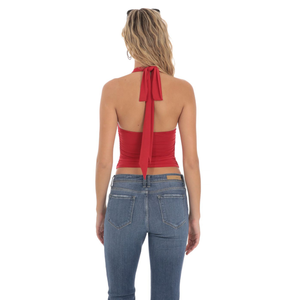 Top Corto Rojo Elegante de Verano para Mujer, Transpirable, con Cuello Halter, Bordado, con Botones, Manga Corta, Casual, Ecológico, de Spandex/Algodón - Product Image 3