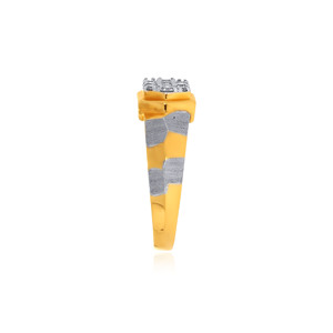 High Quality 18K Yellow Gold Plated Men's Statement Ring with Rectangular Cubic Zirconia Cluster and Satin Matte Designer Band - Product Image 4