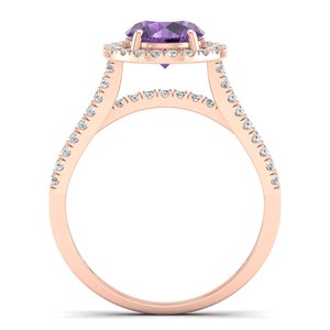 Bague de fiançailles REYES en or rose massif 14 carats certifiée IGI avec diamant et améthyste taille ronde, bijoux fins pour femme - Product Image 4