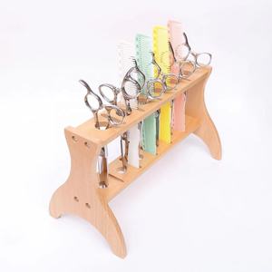 IKZARSA CIK-126 Professional 2-Tier Durable <b>Solid</b> <b>Wood</b> Barber Tools Storage Rack with Scissors Holder for Salon Styling Supplies - Product Image 4