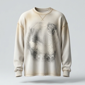 T-shirt personnalisé à col rond et manches longues pour homme, en maille gaufrée, mélange polyester/coton/spandex, logo imprimé à l'avant, OEM, marque privée - Product Image 1