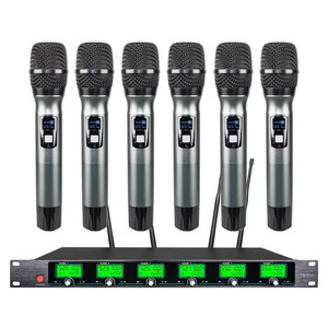 6 Channel UHF <b>Wireless</b> <b>Microphone</b> <b>System</b> Dynamic Handheld Mic Set Noise Cancelling Metal for Stage Conference Karaoke - Product Image 1