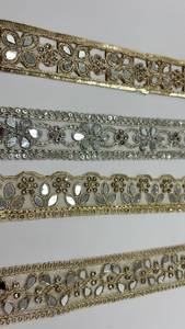 Encaje Bordado con Espejo, Adorno Floral Decorativo para Prendas, Saris, Vestidos y Proyectos de Manualidades - Product Image 4