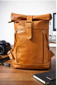 Heavy Duty Leather <b>Roll</b> Top Rucksack Brass Hardware Travel Bag Manufacturer For B2B Platforms LTBP-0218 - Product Image 2