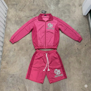 2026 New Summer Nylon Windbreaker Short Set <b>Zip</b>-<b>Up</b> <b>Jacket</b> Polyester Streetwear Tracksuit for Men - Product Image 3