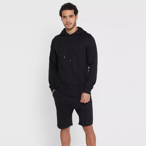 Ensemble décontracté homme automne 2025 – Survêtement 2 pièces en coton uni respirant avec sweat à capuche et short – Personnalisable – OEM - Product Image 1