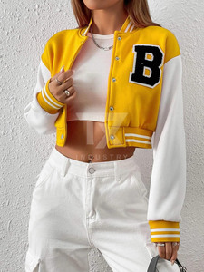 Wholesale Women's Cropped Letterman Jacket Embroidered Varsity Bomber Jacket with Rib Knit Collar and Custom Patches crop jacket - Product Image 2