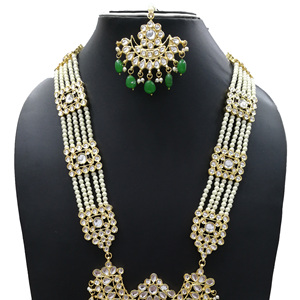 Indian Stylish Layered Pearl Rani Haar Long Kundan Necklace Jewellery Set Wedding Engagement Party Gift Antique Gold Plated - Product Image 3