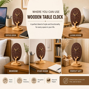 Reloj de Escritorio de Madera de 25 cm, Color Nogal Oscuro, Movimiento de Cuarzo Silencioso, Elegante Reloj de Escritorio de Madera, Decoración Moderna para el Hogar y la Oficina - Product Image 2