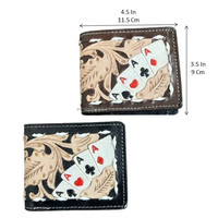 Dompet kulit ukir tangan Rfid pemblokir Rfid dompet kulit asli pria lipat dua dompet tempat kartu