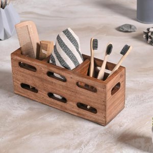Modern Rustic Wooden Cutlery <b>Caddy</b> Decorative <b>Table</b> Organizer for Cafe Dining Restaurant and Kitchen Serving - Product Image 5