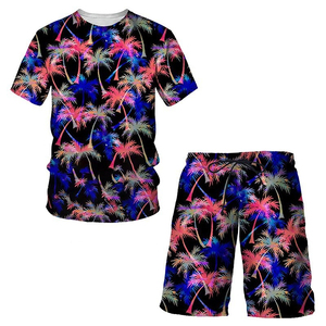 ราคาขายส่ง เสื้อยืดแขนสั้นและกางเกงขาสั้นชุดเซ็ตสำหรับผู้ชาย ดีไซน์ใหม่สำหรับฤดูร้อน สวมใส่สบาย เอวยางยืด ความยาวระดับเข่า ลายพิมพ์แบบซับลิเมชั่น - Product Image 5