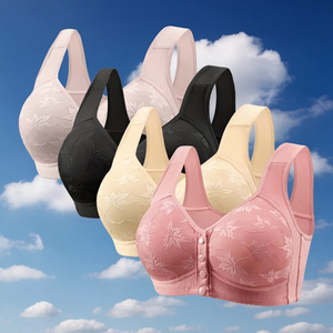 Factory Direct Wire Free 3/4 <b>Cup</b> Breast Non Rimless Lace Bra Removable Pads Knitted <b>Large</b> Size Thin Front Buckle Middle Aged - Product Image 3