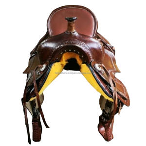 Selle de course de baril Western en cuir véritable personnalisée équestre d'équitation durable d'Inde avec jeu de punaises en gros - Product Image 1