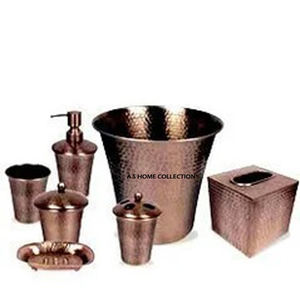 Ensemble de meubles de salle de bain en acier inoxydable de luxe, 7 pièces, finition bronze poli texturé martelé, moderne et élégant - Product Image 1