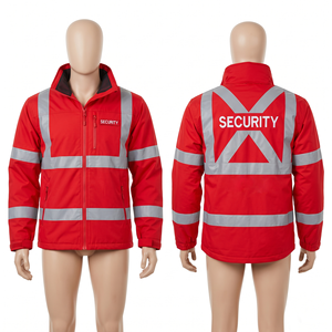 Chaqueta de Seguridad Unisex de Cuero, 320 GSM, Lona de Poliéster, Invierno, Lavada, Panel Frontal Rojo Reflectante, Diseño Personalizado con Impresión y Bordado - Product Image 1
