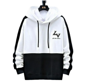 เสื้อฮู้ดแบบดึงทับของผู้ชายไซส์พิเศษเสื้อสเวตเชิ้ตผ้าคอตตอนผ้าฟลีซถักลายสีทึบกันรอยยับ - Product Image 1