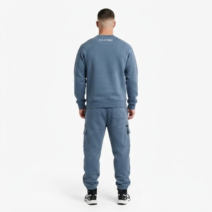 Conjunto de Sudadera Azul para Hombre, Pantalones Deportivos Cargo, Cuello Redondo, Bolsillos Utilitarios, Traje Deportivo de Dos Piezas, Ropa Casual Urbana - Product Image 2