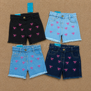 Girls Embroidered Denim Shorts Assorted Design Stock Apparels Kids Clothing Tshirts Casual Summer Wear Bangladesh Stock Apparels - Product Image 2