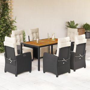 Set da pranzo da 7 pezzi in Poly Rattan nero con cuscini Set da giardino - Product Image 1