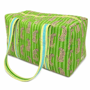 Luxury Green Leopard Print Quilted Waterproof Cotton Duffle Bag Travel Overnight Gym Weekender Large Capacity - Product Image 2
