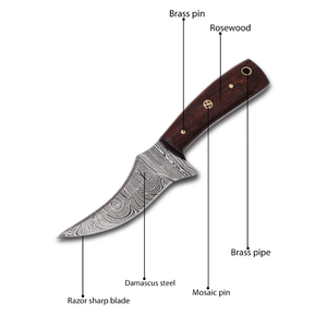 Cuchillo de Caza/Desollador Personalizable de Acero Inoxidable de Grado Industrial OEM con Mango de Madera Pakka y Funda de Cuero Hecho a Mano ZA DAMASCUS - Product Image 3