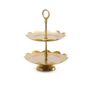 Expositor de Pasteles Metálico de Aluminio Dorado de 2 Niveles, Personalizado, Hecho a Mano, Elegante y de Lujo para Bodas, Fiestas y Eventos, Modelo CRAFT ASCENT TCAIB-002, Venta al Por Mayor - Product Image 1