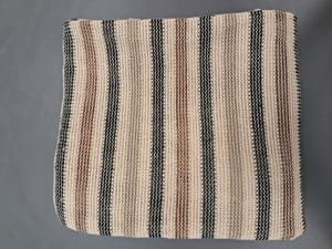 Tela de punto de ganchillo premium en oferta por yardas - Material de malla texturizada a rayas en negro, marrón oscuro, gris jaspeado y crema - Product Image 4