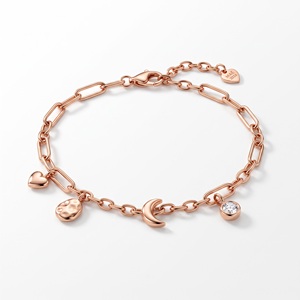 Pulsera de Oro Rosa de 18K con Colgante de Corazón y Luna de Cristal para Mujer, Joyería Romántica para Uso Diario - Product Image 4