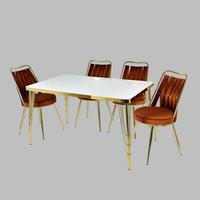 Ensemble de table à manger extensible moderne avec 6 chaises, plateau en verre trempé et pieds en métal - Meubles de salle à manger écologiques et imperméables