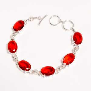 Top Quality Handmade <b>Red</b> Ruby Oval Faceted Gemstone 925 Sterling Silver Plated Toggle Clasp Tennis <b>Bracelet</b> For Women Jewelry - Product Image 2