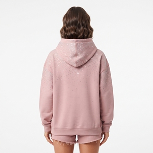 Sudadera con capucha informal de algodón para mujer, con pedrería brillante en la parte delantera, de punto, rosa, con lentejuelas, holgada, forrada de algodón, para invierno - Product Image 6