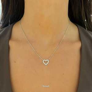 Pendentif Cœur Ouvert Diamant de laboratoire taille ronde Luxueux Petites, Moyennes et Grandes Tailles Sertissage à griffes Colliers de 18 pouces Cadeaux Or massif 10K 14K 18K - Product Image 2