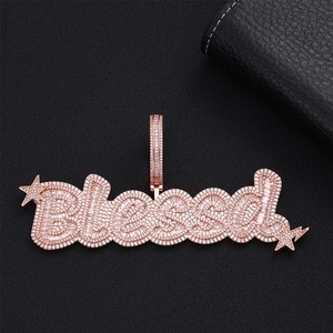 925 Silver Moissanite <b>Custom</b> <b>Name</b> Pendant Rose Gold Baguette Pave Personalized Script <b>Necklace</b> Charm Luxury Pendant - Product Image 1