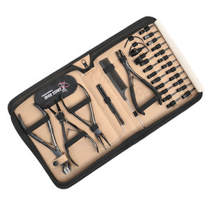 Kit d'outils pour extensions capillaires noir avec pince à bandes adhésives, pince de retrait de microlink, pince d'ouverture et de fermeture, enfileur de boucles et doigt de séparation - Product Image 1