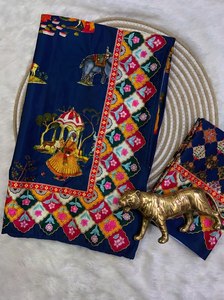 Elegante Saree de Chinnon con Estampado Tradicional, Saree de Chinnon con Estampado Hecho a Mano, Saree para Festivales, Saree para Bodas - Product Image 1