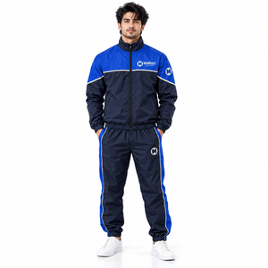 Ensemble de survêtement unisexe décontracté streetwear coupe-vent uni, veste à capuche tissée et pantalon de jogging, fermeture éclair intégrale, logo personnalisé, design 2-en-1 - Product Image 1
