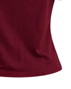 T-shirt femme bordeaux à épaules dénudées, manches courtes, coupe ajustée, décontracté, été, en coton doux, personnalisable, fabricant OEM - Product Image 6